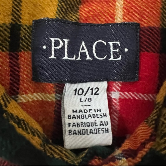 The Children’s Place Boys Plaid Flannel Shirt – Red Green Yellow, Size 10/12 - Picture 2 of 7